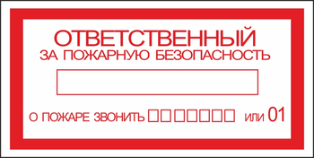 B43 ответственный за пожарную безопасность (пленка, 200х100 мм) - Знаки безопасности - Вспомогательные таблички - Магазин охраны труда Протекторшоп