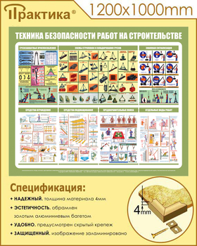 С31 Стенд техника безопасности при строительстве (1200х1000 мм, пластик ПВХ 3 мм, алюминиевый багет золотого цвета) - Стенды - Тематические стенды - Магазин охраны труда Протекторшоп