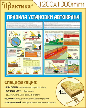 C33 Стенд правила установки автокранов (1200х1000 мм, пластик ПВХ 3 мм, алюминиевый багет золотого цвета) - Стенды - Тематические стенды - Магазин охраны труда Протекторшоп