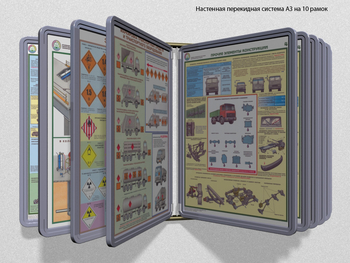 Настенная перекидная система а3 на 10 рамок (серый) - Перекидные системы для плакатов, карманы и рамки - Настенные перекидные системы - Магазин охраны труда Протекторшоп